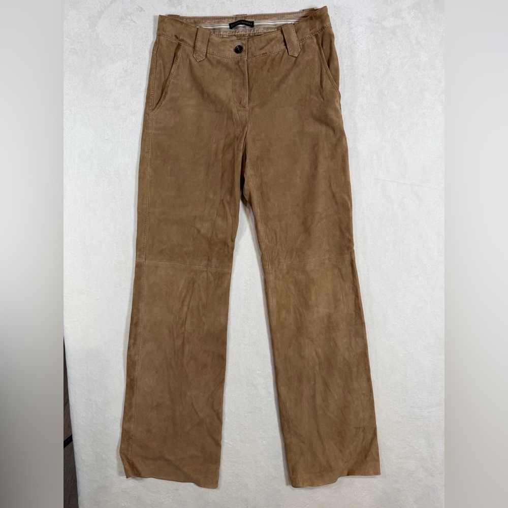 Women’s Luciano Barbera Size 42 100% Leather Flared Leg Brown Trouser Pants